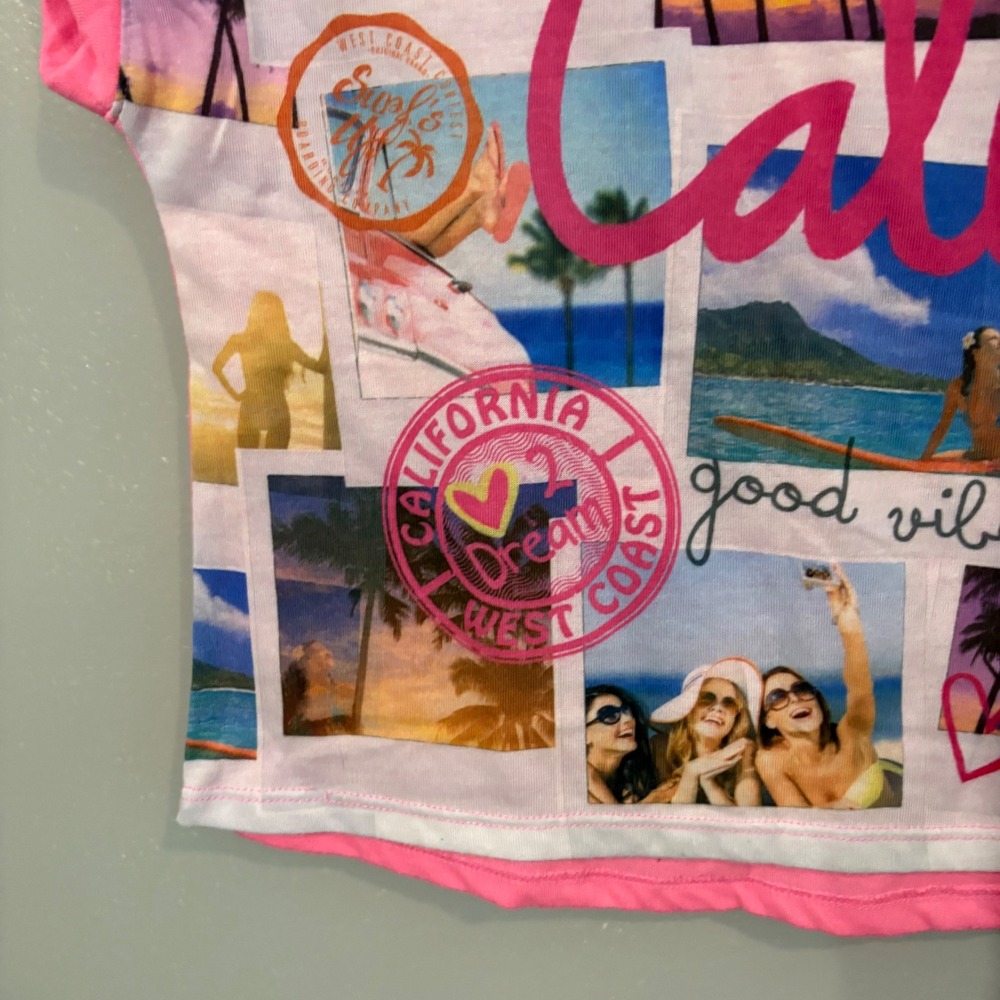 Route 66 Cali Good Vibes Graphic T Shirt Pink Beach (Girls Large 10/12) - Picture 4 of 8